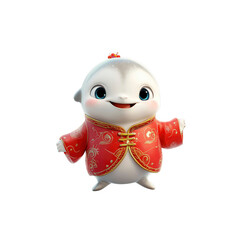 Adorable Cartoon Dolphin in Traditional Chinese Clothing for Lunar New Year