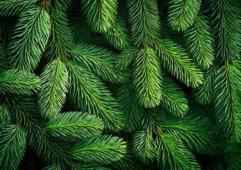 Fototapeta premium green fir tree branches with needles, close - up.