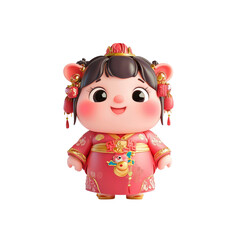 Adorable 3D Render of a Piglet in Traditional Chinese Clothing for Lunar New Year