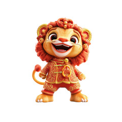 Adorable Cartoon Lion in Traditional Chinese Costume for Lunar New Year
