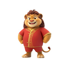 Cheerful Cartoon Lion in Traditional Chinese Clothing