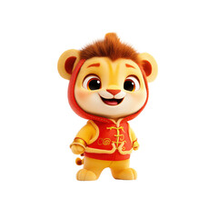 Adorable 3D Render of a Lion Cub in Traditional Chinese Clothing for Lunar New Year
