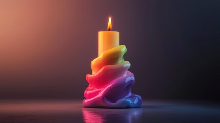 A colorful candle illuminating a serene atmosphere with vibrant hues and soft light.