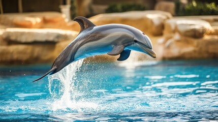 Obraz premium Graceful dolphin leaping from water aquatic wildlife image
