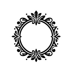 Elegant Black Floral Wreath Design - Blank Round Frame on White