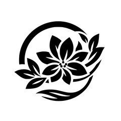 Fototapeta premium Elegant Black and White Floral Emblem with Leaves - Vector Illustration