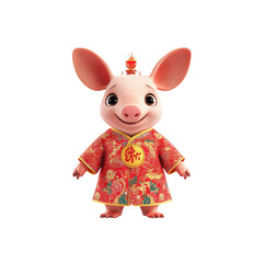 Adorable Cartoon Pig in Traditional Chinese Clothing Celebrating Lunar New Year