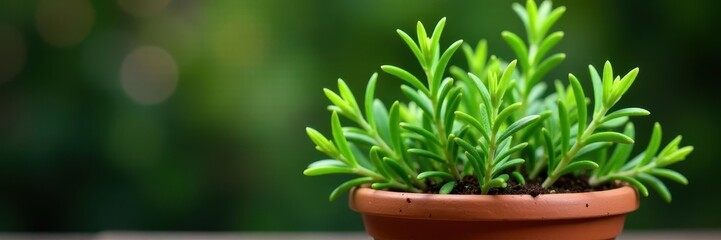 Obraz premium Rosemary in terracotta pot, lush green leaves , fresh, plant