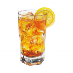 Cold Iced Tea with Lemon Slice on Transparent Background