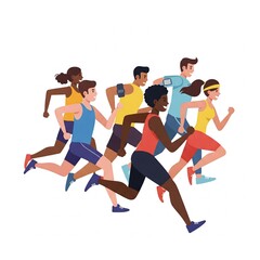 group of people running. Flat vector image