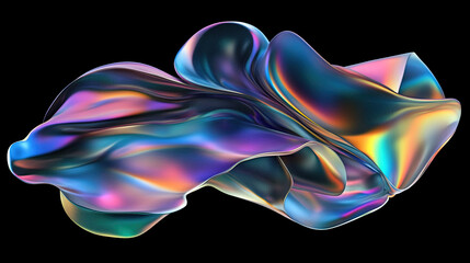 Obraz premium Abstract iridescent glass sculpture on a dark background studio shot with dynamic lighting and smooth surface reflection for modern art