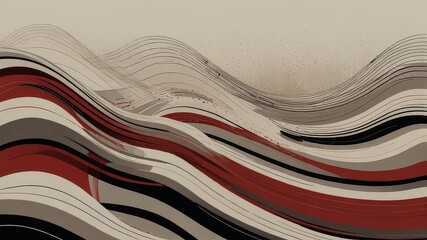 Modern Abstract Flowing Lines Art in Red, Black, and Beige