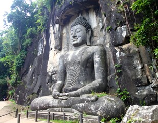 Ancient Cliffside Buddha Statue Overgrown with Nature &ndash; Cinematic and Peaceful Scene