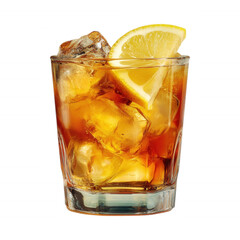 Cold Iced Tea with Lemon Slice on Transparent Background