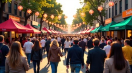 Diverse crowd enjoying a vibrant outdoor festival on a sunny day.