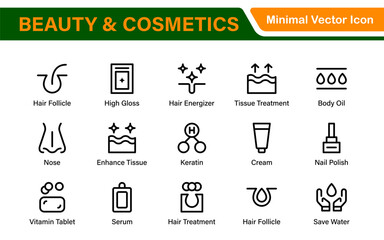 Organic Beauty and Cosmetics product outline icon set. editable line icon collection.