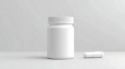 White pill bottle mockup for vitamins with cap isolated on clear backdrop