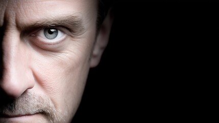 Fototapeta premium Close-up male face half-lit. intense look and dramatic emotion