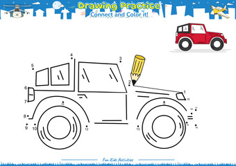 Drawing Practice connect the dots and color it car muscle