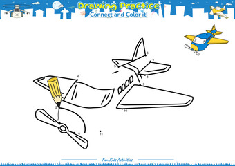 Drawing Practice connect the dots and color it airplane 2