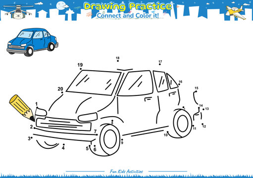Drawing Practice connect and color it car 1