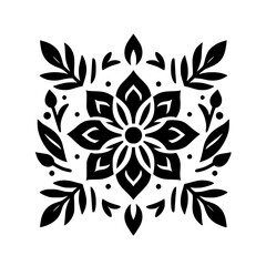 Fototapeta premium Minimalist Floral Mandala Design in Black and White