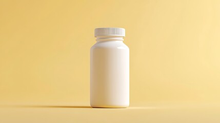 Simple isolated mockup of white vitamin bottle with cap for pills on background