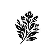 Elegant Black and White Floral Design: Silhouette, Botanical Vector