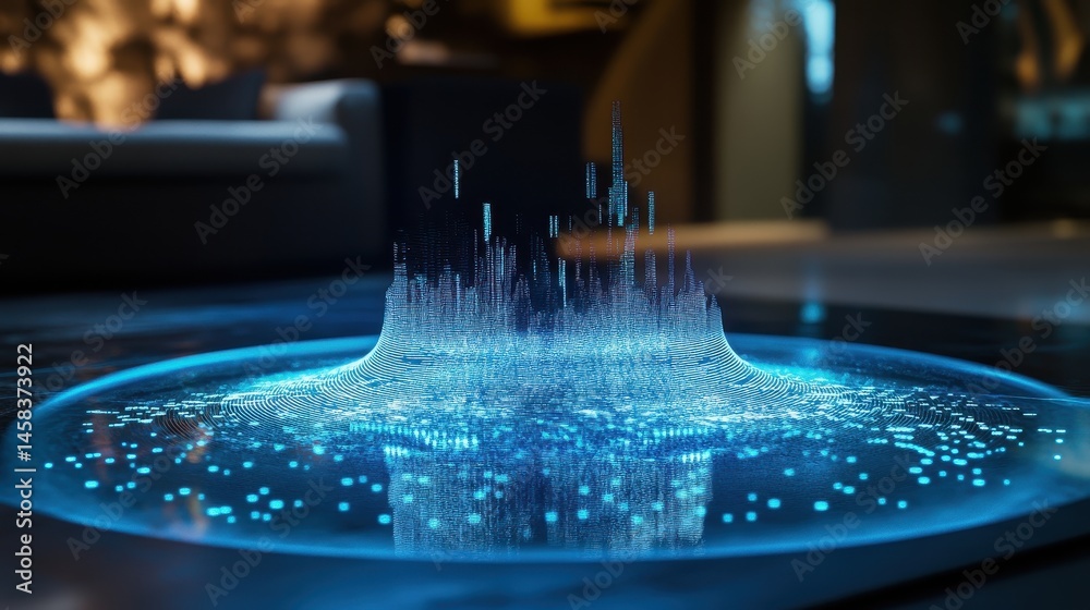 Poster digital data stream: a mesmerizing digital visualization emerges from a futuristic circular platform