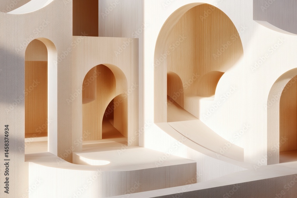 Poster abstract architecture: a minimalist design with organic curves and geometric forms. the interplay of