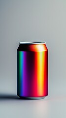 Fototapeta premium Colorful soda can reflecting vibrant rainbow hues on a smooth surface.