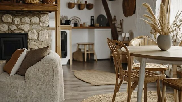 Cozy, rustic dining area with natural elements