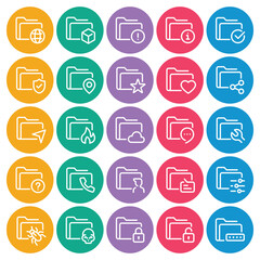 Circle color outline icons set for Archive folder