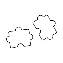 Hand drawn doodle simple two jigsaw puzzle pieces. Isolated on white background