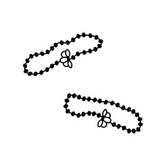 Hand drawn doodle simple two matching bracelets with beads and halves of one flower. Couple bracelets, friendship and love symbol. Isolated on white background