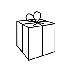 Hand drawn doodle simple gift box with ribbon. Isolated on white background