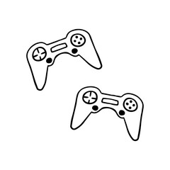 Hand drawn doodle simple two gamepads with classic buttons. Game controllers. Isolated on white background