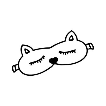 recommend clip art: Hand drawn doodle sleep mask in cat shape. Sleeping mask. Cute sleeping cat. Childish animal eye mask. Isolated on white background