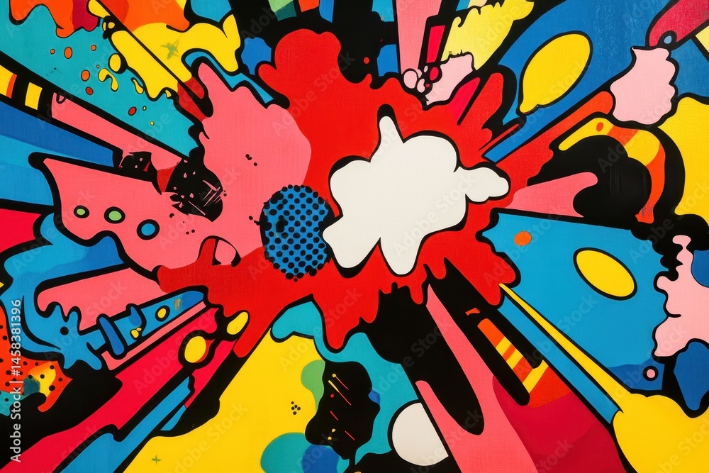 Poster abstract explosion of color: an electrifying burst of vibrant colors and abstract shapes explodes in