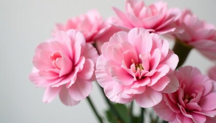 Delicate pink carnations, soft shadows, clean backdrop, minimalist floral art,  pink,  bouquet