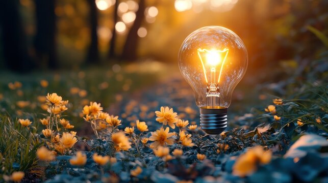 Illuminated lightbulb in nature