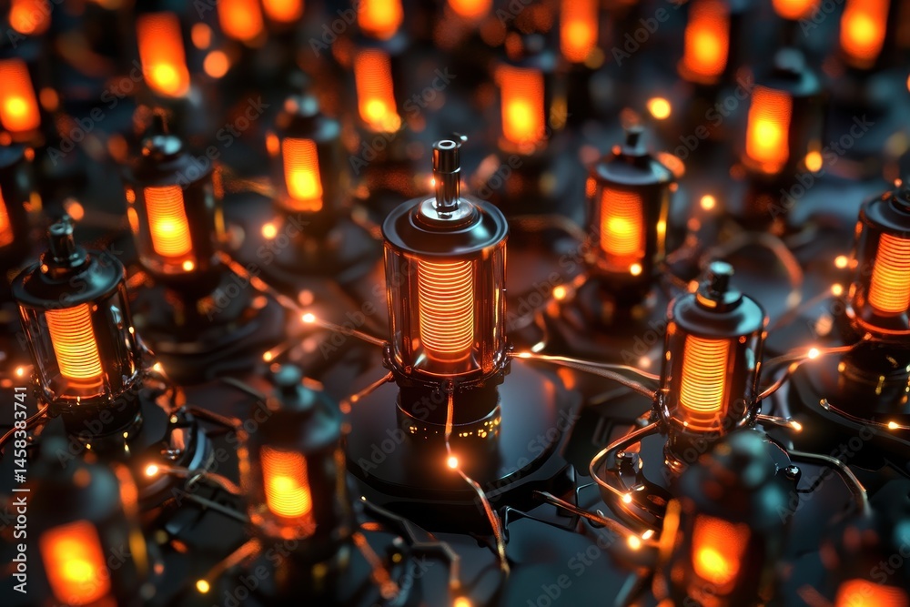 Poster illuminating innovation: a mesmerizing array of lantern-like structures radiates warmth, symbolizing