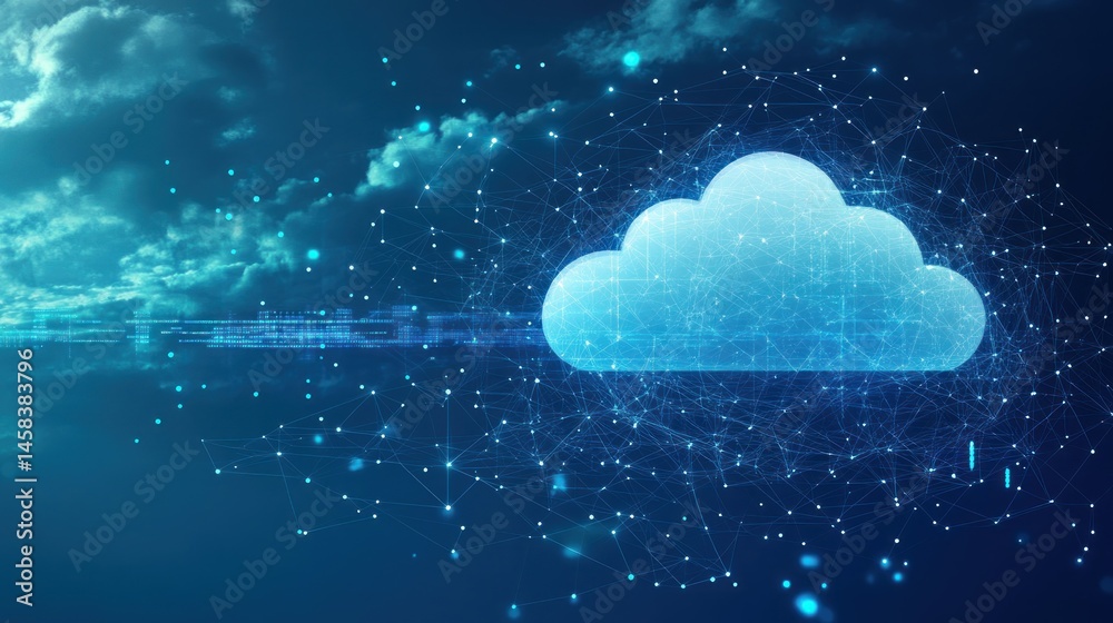 Poster Cloud computing network digital data stream and connections