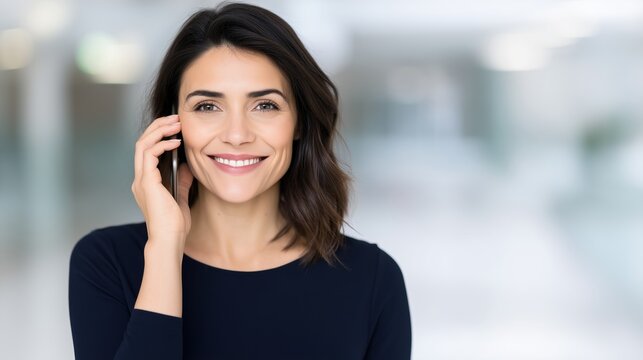 Smiling businesswoman using smartphone. professional communication and corporate contact concept