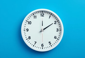 Flat-style clock face on a blue background; simple, minimalist design ideal for presentations,  minimal,  presentation