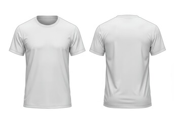 Front and back views of a blank white t-shirt on a white background for design mockups or apparel presentation