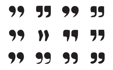 Set of quote mark. Quotes icon vector set. Quotemarks outline, speech marks, inverted commas or talking marks collection. Quotation signs isolated on white background. Vector illustration eps 10.
