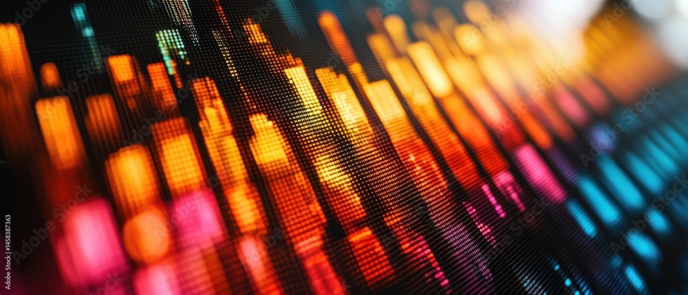 Aufkleber A vibrant display of pixelated bars showcases a colorful digital spectrum of light, creating a dynamic and abstract visual experience.