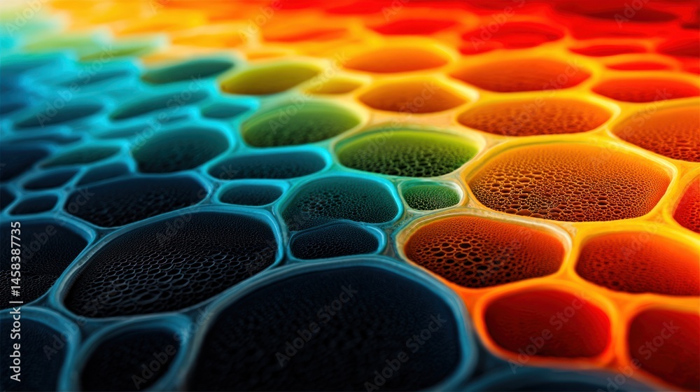 Aufkleber abstract colorful close-up of interconnected cells with a vivid gradient of blue, green, orange and 