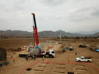 Solar farm in Malawi, Africa. It is a 20 mega watt farm that will produce electricity for the...